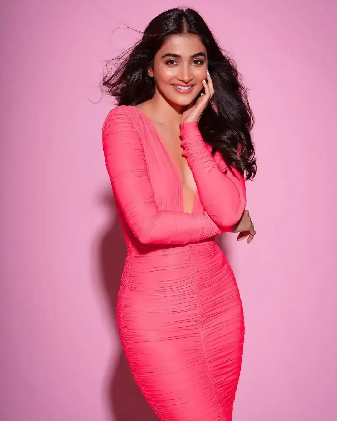 Bollywood Actress Pooja Hegde Images In Pink Dress
